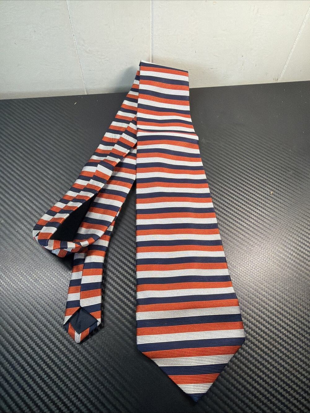 Vintage Brooks Brothers Silk Tie Orange Blue White Stripes USA 3.5" x 56" J2